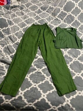 Reformation green crop top pants SZ XS linen cotton